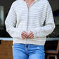Tan Striped Hooded Zip Up Sweater