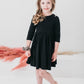 Black 3/4 Sleeve Pocket Twirl Dress