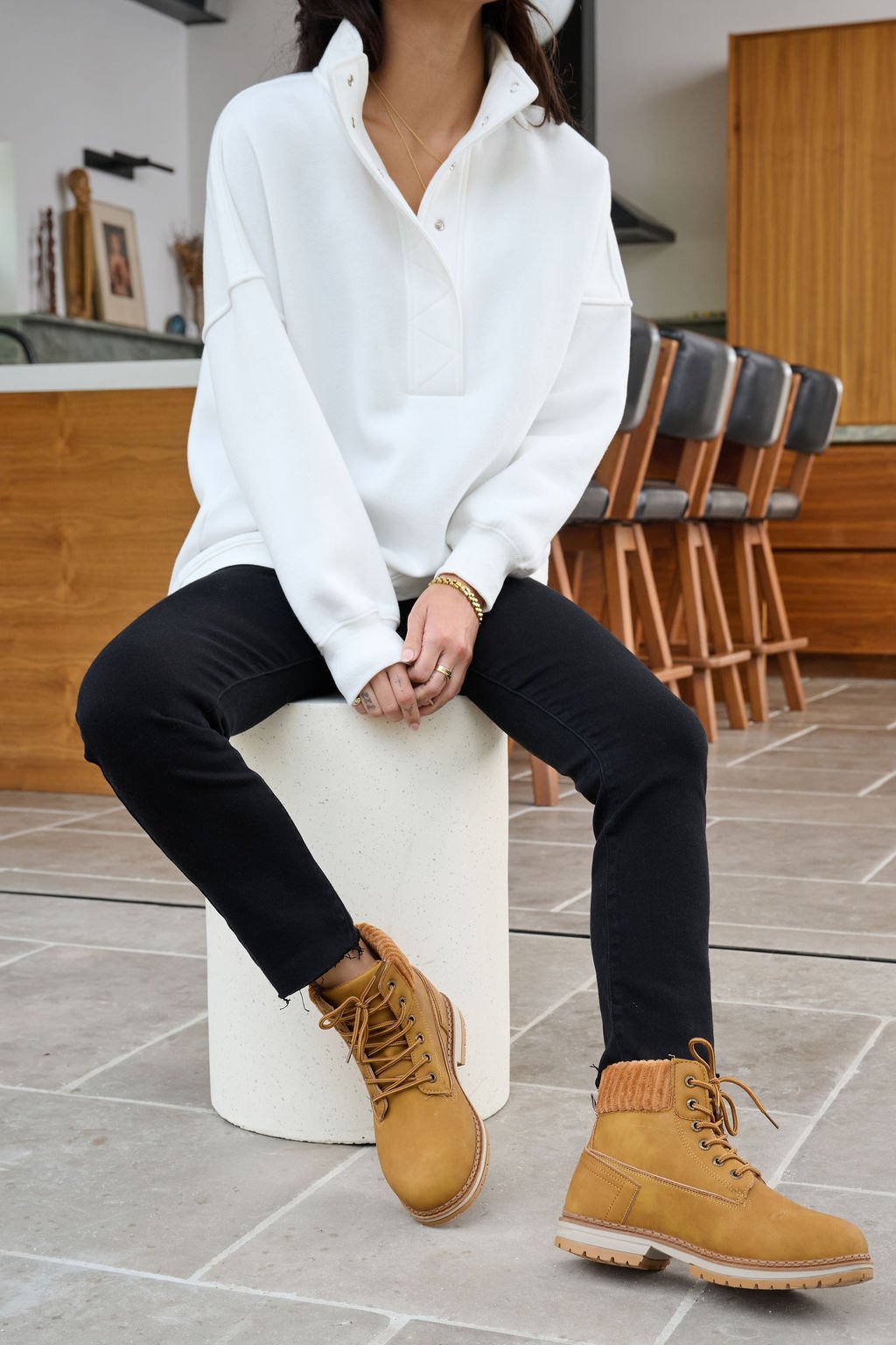White Collared Button Up Pullover Sweatshirt