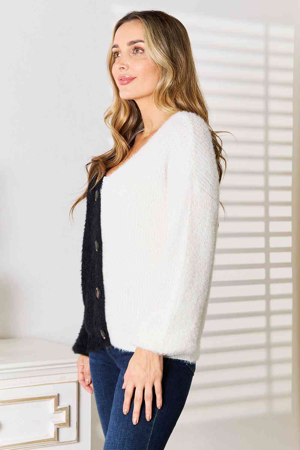 Woven Right Contrast Cardigan