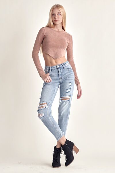 RISEN Camryn Distressed Slim Cropped Jeans
