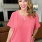 Textured Line Twisted Short Sleeve Top in Coral