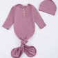 Knotted Baby Gown Set- Grape