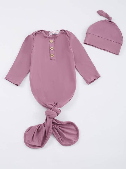 Knotted Baby Gown Set- Grape