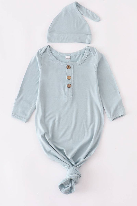 Knotted Baby Gown Set- Sea Breeze