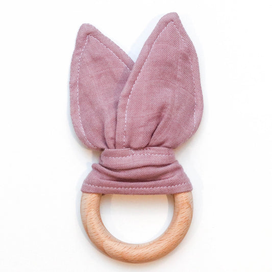 Crinkle Muslin Bunny Ear Teether- Mauve